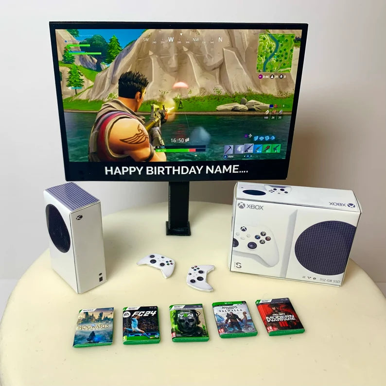 PERSONALISED Birthday Cake Topper | PS5 Bundle | ANY Image + MESSAGE on the TV | Children Adults Teenagers Novelty Cake Toppers